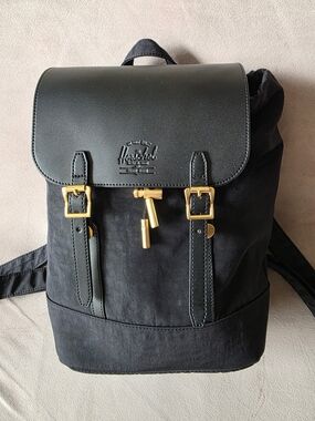 Men’s Black Canvas Backpack with Gold Hardware